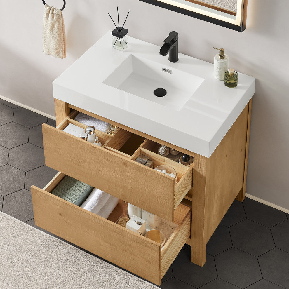 Cascadia Bathroom Vanity, Weathered Fir, 36", With Mirror