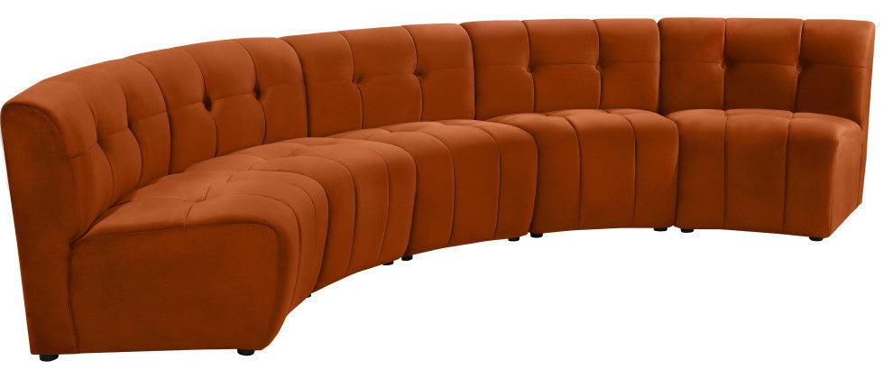 Limitless Velvet Upholstered 5-Piece Modular Sectional, Cognac