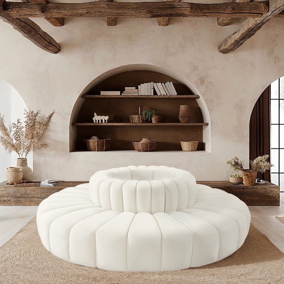 Arc Upholstered Outward Curved Modular Sectional, Cream, 8-Piece: Reverse Corner (8), Velvet