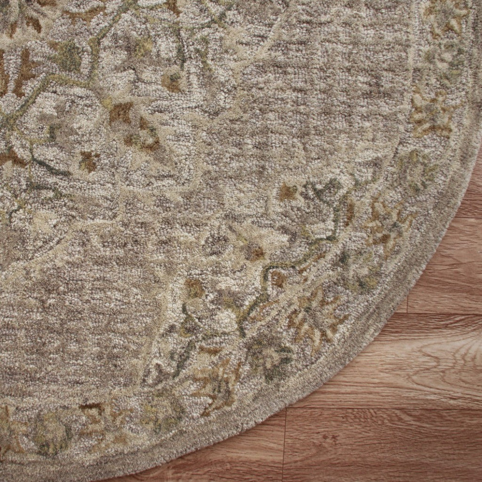 6" Round Beige Distressed Medallion Area Rug