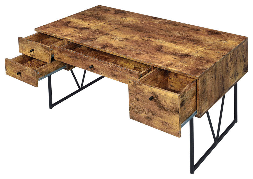 4-Drawer Writing Desk Antique Nutmeg and Black