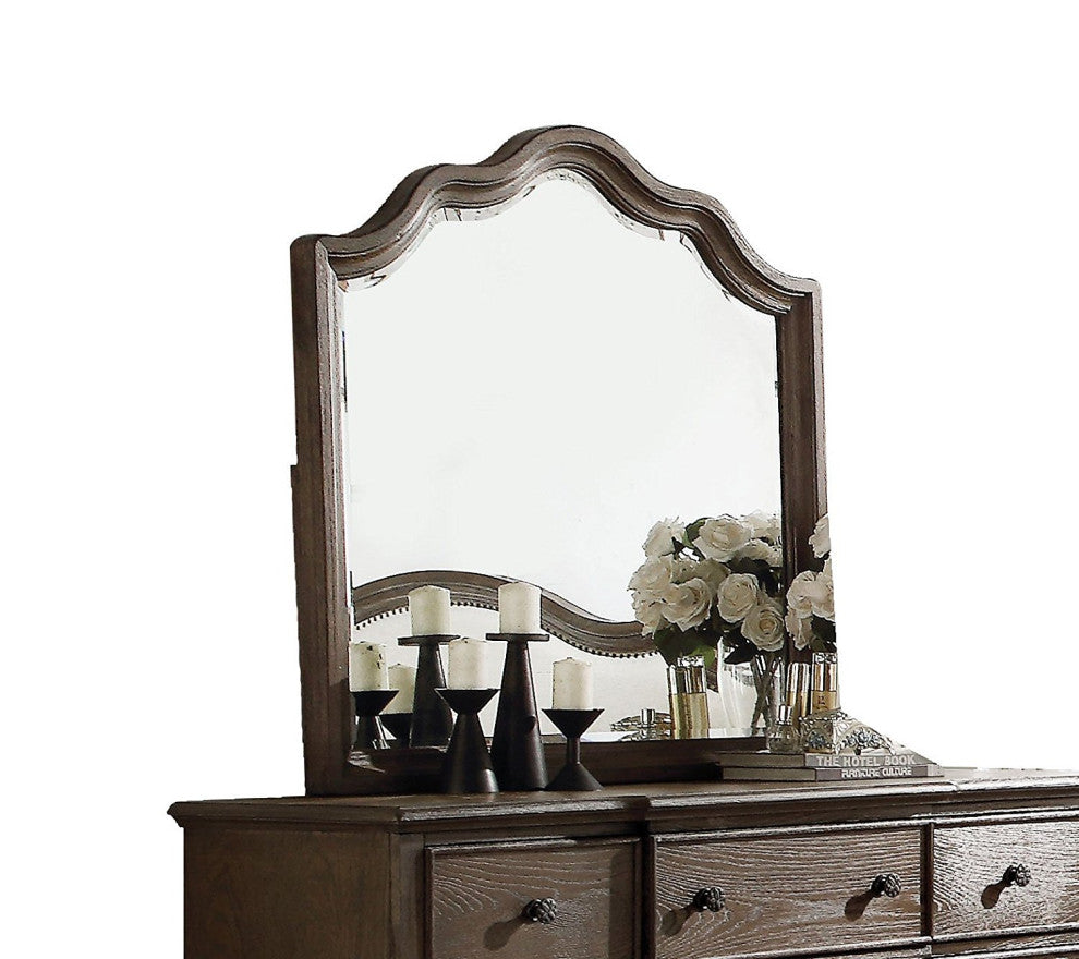 Distressed Gray Finish Beveled Wall Mirror