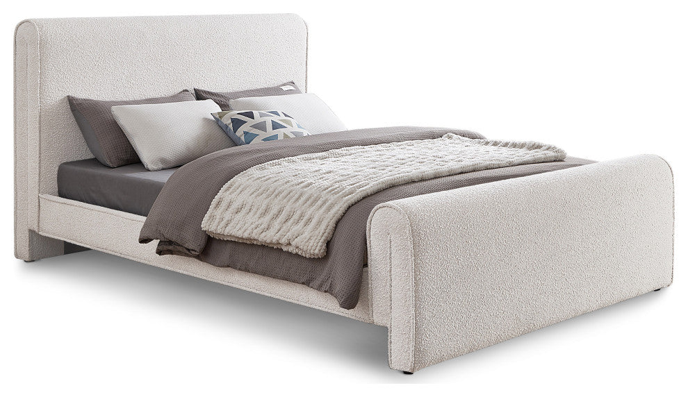 Stylus Black Boucle Fabric Full Bed, Cream, Queen