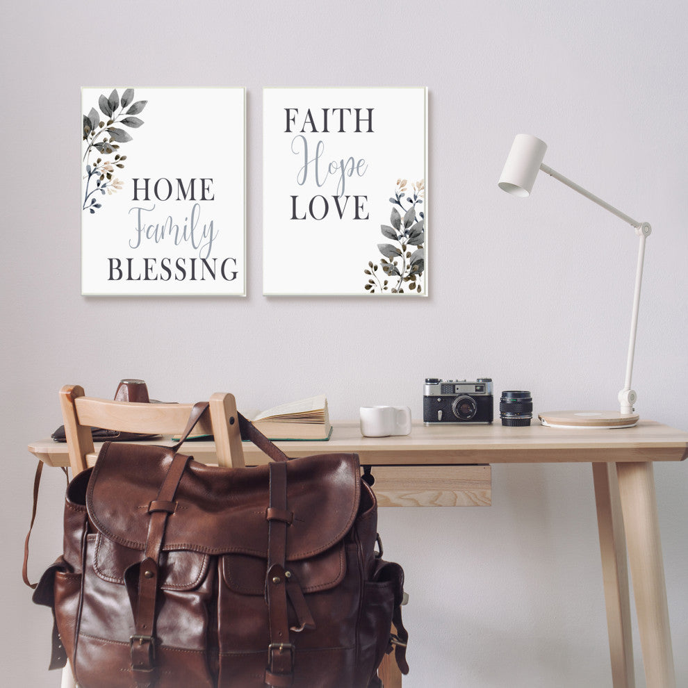 Faith Hope Home Family Phrases Soft Black Florals,13 x 19