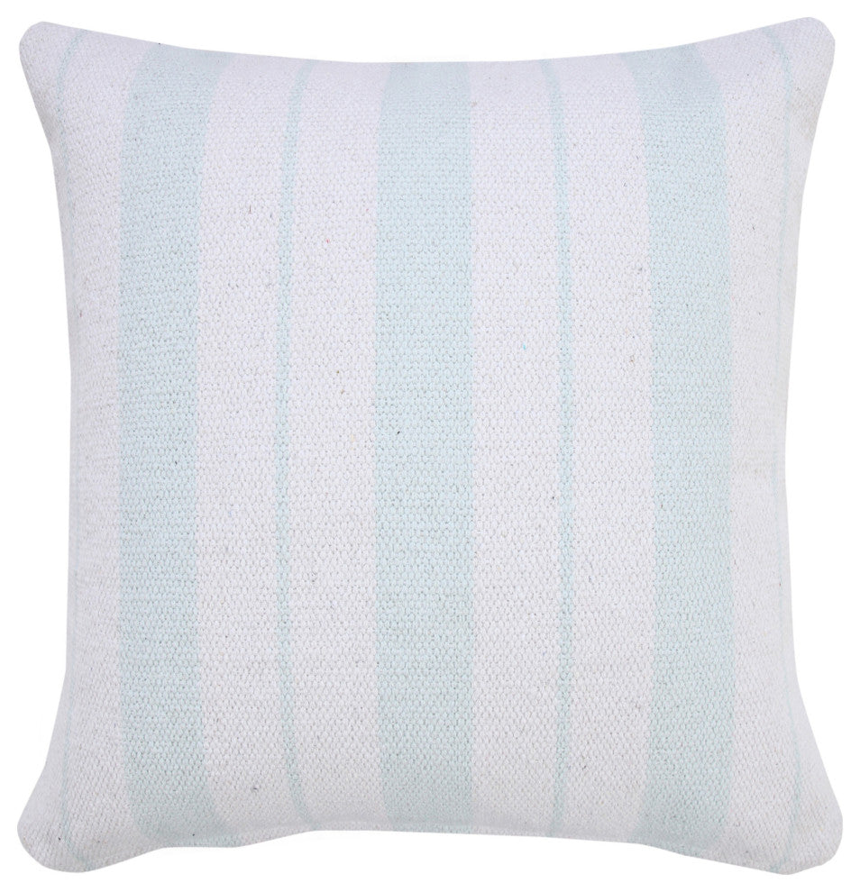 Ox Bay Handwoven Baby Blue/White Stripe Organic Cotton Pillow Cover, 20"x20"