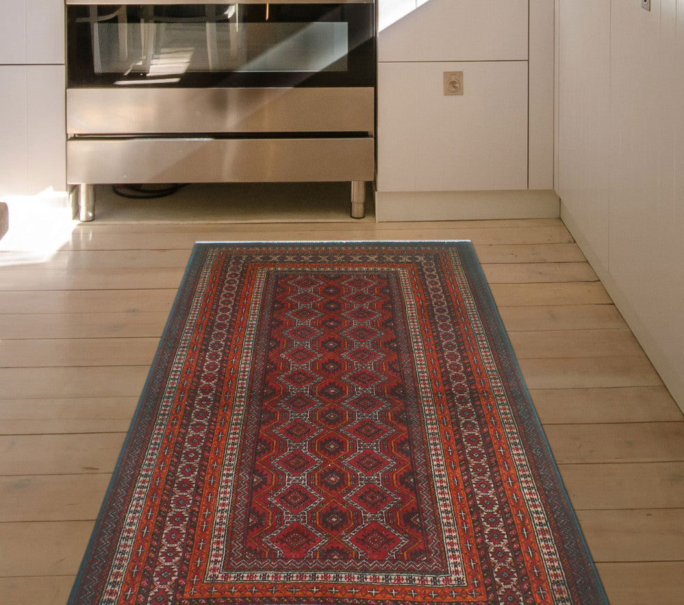 Fine Vintage Distressed Massiya Red/Charcoal Runner, 3'1x5'8