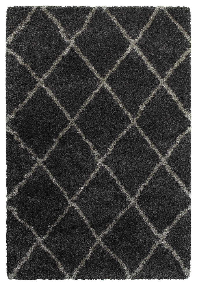 Hartley Diamond Lattice Charcoal and Gray Area Rug, 6'7"x9'6"