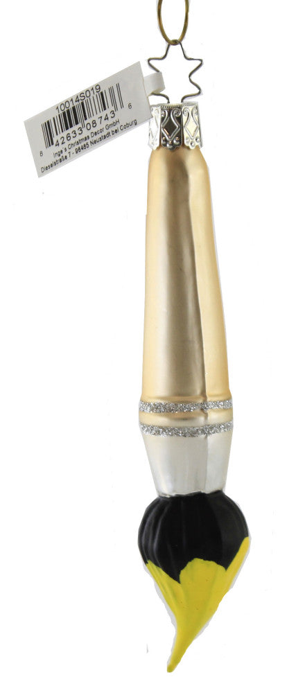 Inge Glas Paint Brush Glass Artist Ornament Christmas 10014S019 Yellow