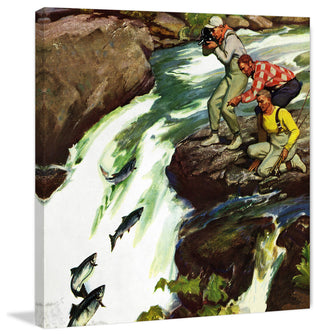"Salmon Upstream" Painting Print on Wrapped Canvas