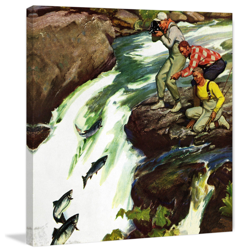 "Salmon Upstream" Painting Print on Wrapped Canvas