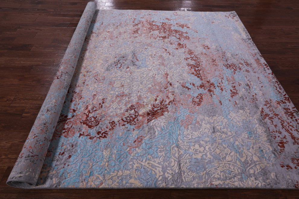 Modern Wool and Silk Handmade Rug 8' 0" X 10' 1" Q9247