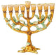 Hand Painted Enamel Menorah Candelabra with a Tree and Flower Buds Design