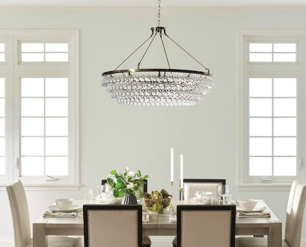 Celeste XL Crystal Chandelier, Hanging or Flush mount, Antique Brass