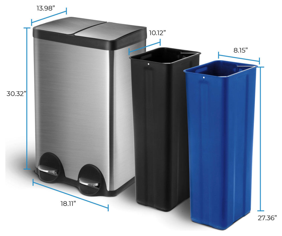 Home Zone Living 15.8 Gallon Dual Kitchen Trash Can in-Home Recycling Bin