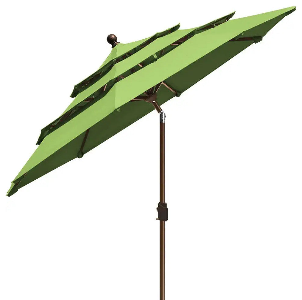 9ft Patio Umbrella with Crank Lift and Ventilated 3 Tier Design, Mascaw Green