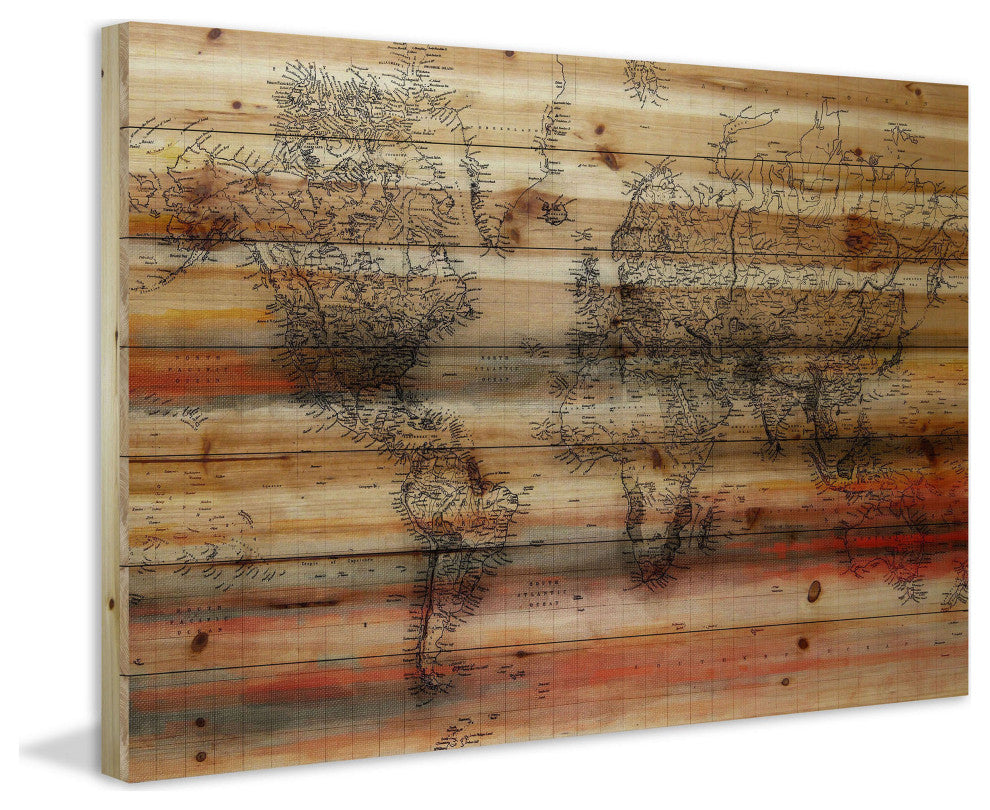 "Maailma" UV Ink Print on Natural Pine Wood, 45"x30"