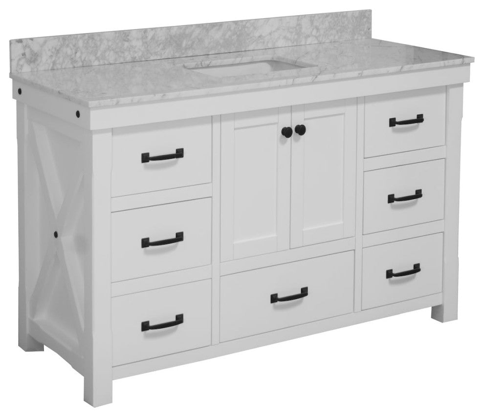 Tuscany 60" Bathroom Vanity, White, Carrara Marble, Single