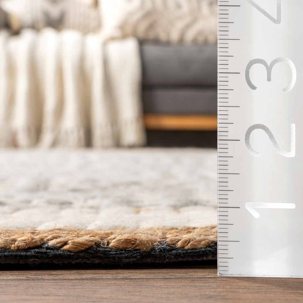 Nuloom Laura Bohemian Trellis Wool and Jute Rug, Ivory 4' x 6'