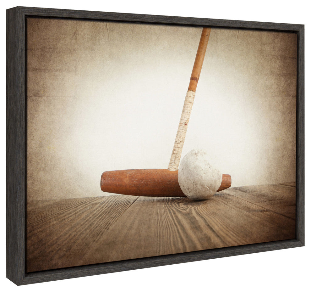 Sylvie Vintage Polo Mallet Framed Canvas by Shawn St. Peter, Gray 18x24