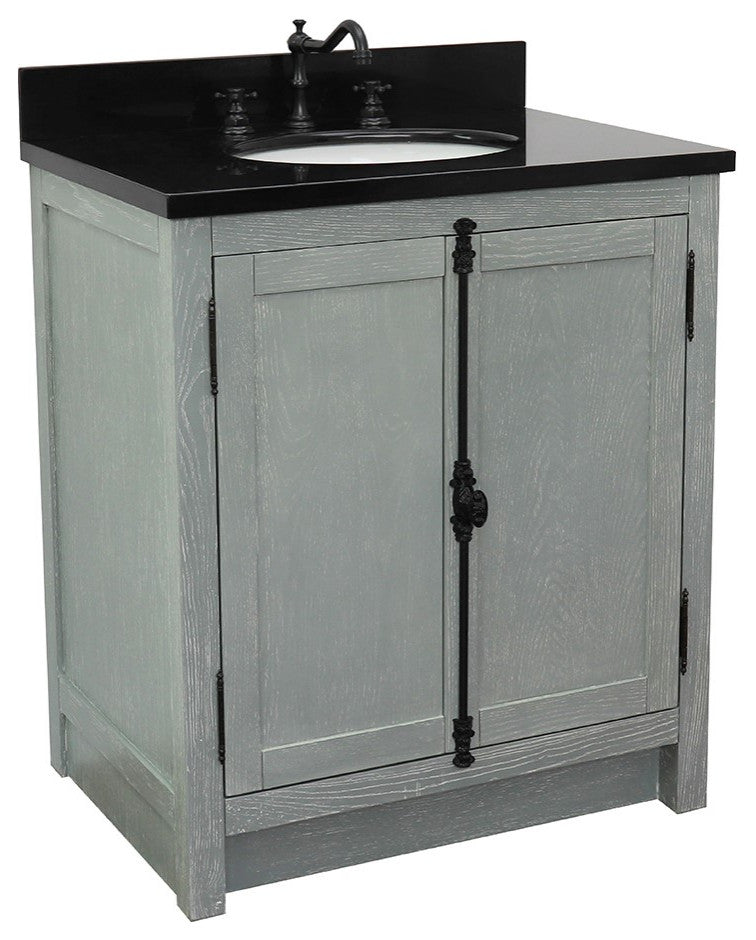 30" Single Vanity, Gray Ash, Black Galaxy Top, Oval Sink