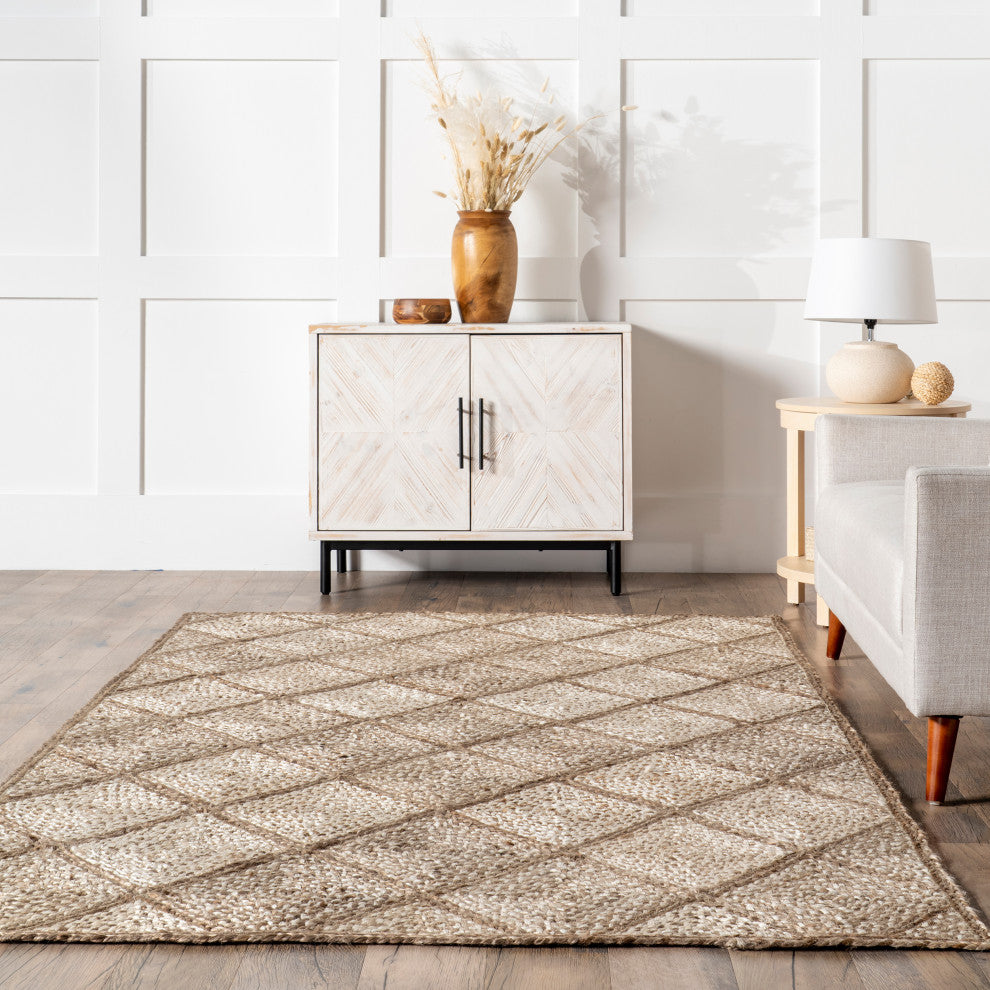 Nuloom Meja Moroccan Lattice Jute Rug, Natural 5' x 8'