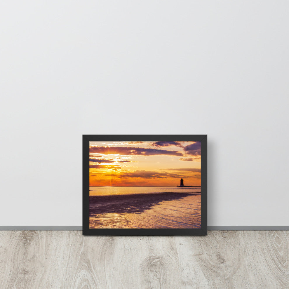 Cape Henlopen at Sunset Coastal Landscape Framed Photo Paper Wall Art Prints, Black, 11" X 14"