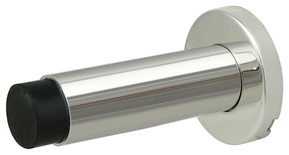 Cylindrical Shape Door Stop With Rose, Wall Mount, Polished Stainless Steel