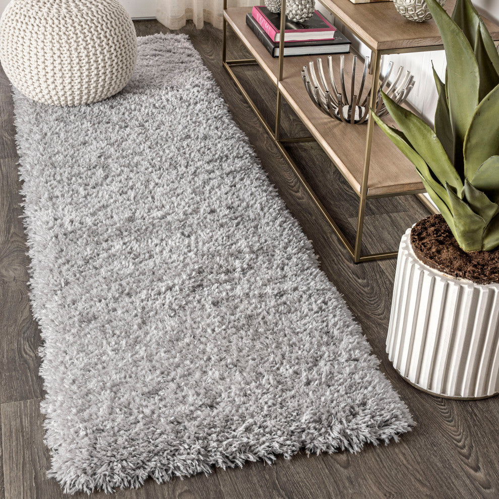 Aydin Solid Plush Shag Gray Area Rug, Gray, 2'x8'