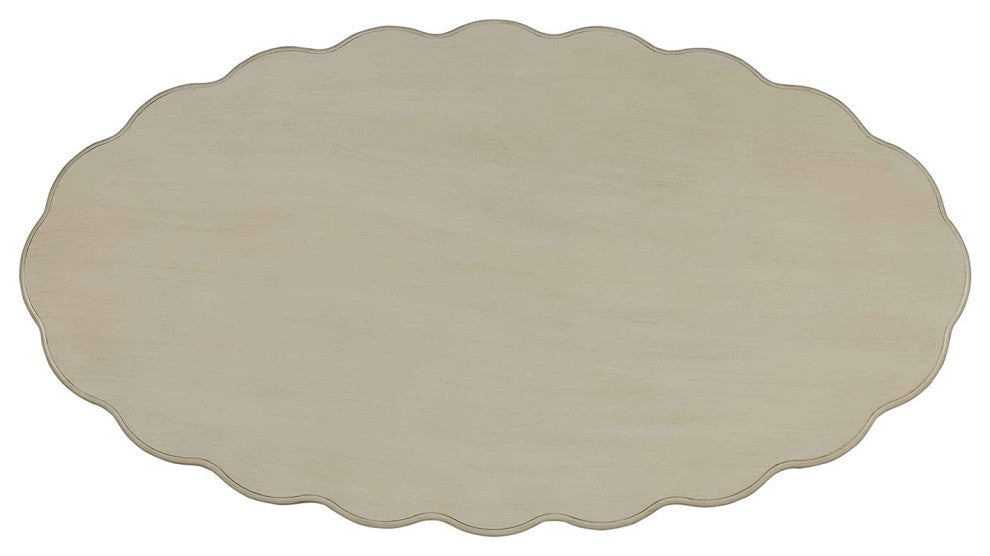 Wooden Oval Coffee Table with Bottom Shelf, Antique White