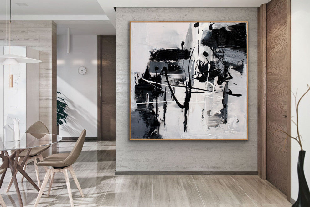 48x48" Crazy Black and White Contemporary Art Large Modern Abstract Painting