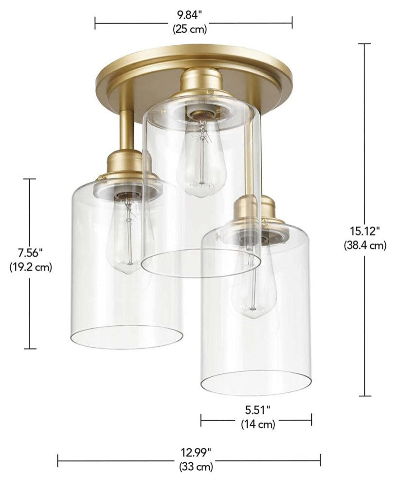 3 light  3-Light Flush Mount Ceiling Light glass ceiling lamp with gold finish