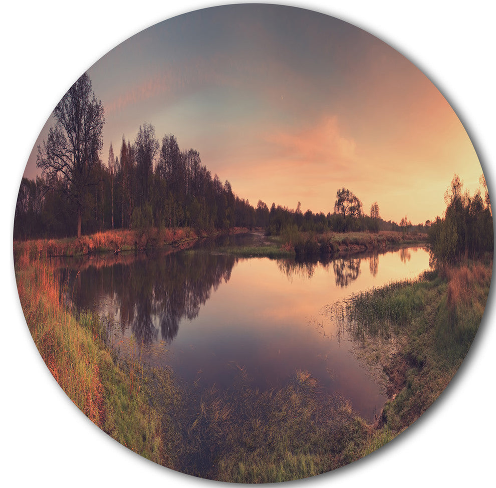 Yellow Tinged Spring Mountains, Landscape Large Disc Metal Artwork, 11"