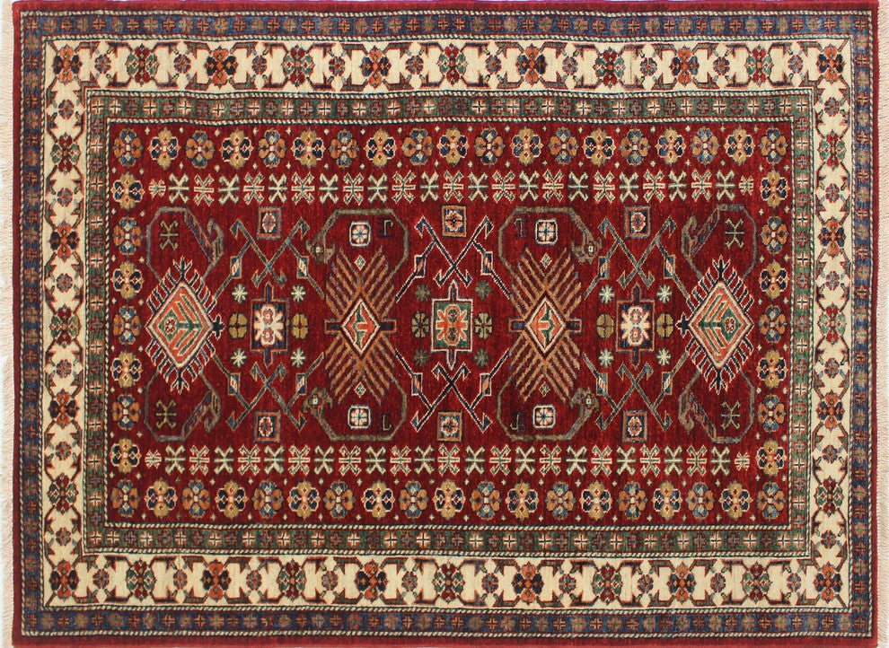 Super Kazak Asad Red Rug, 4'2x5'6