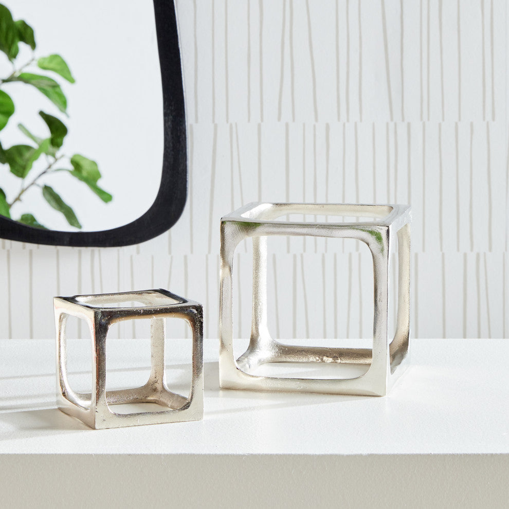 Cubist Silver Sculptures, Set of 2