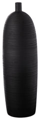 Tall Round Ceramic Vase with Brushed Design Body Matte Black Finish