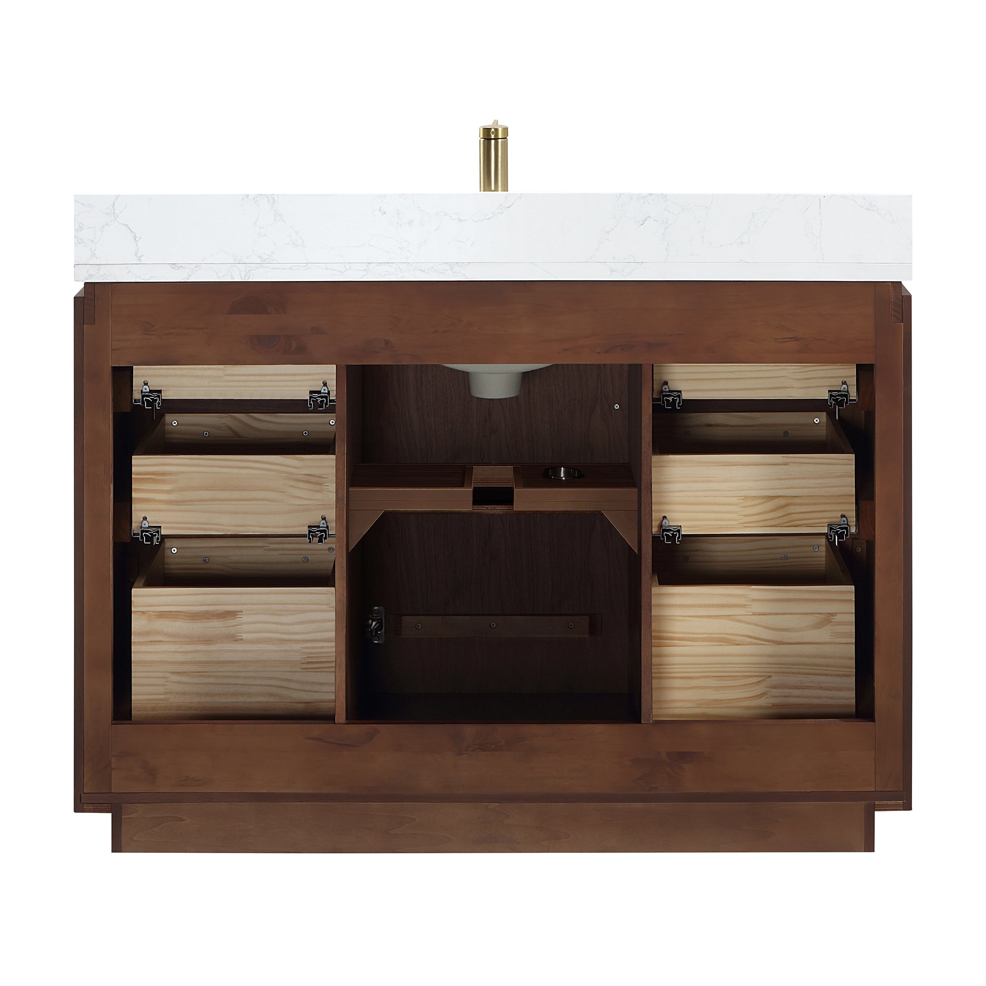 San Bath Vanity with Stone Top, Natural Walnut, 48", Single Vanity, No Mirror