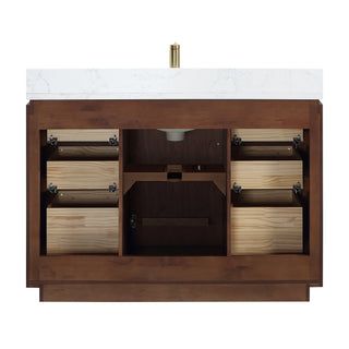 San Bath Vanity with Stone Top, Natural Walnut, 48", Single Vanity, No Mirror