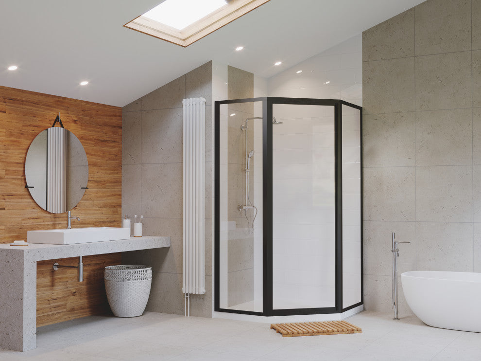Legend Framed Neo-Angle Shower Door, Clear, Matte Black, 59"x70"