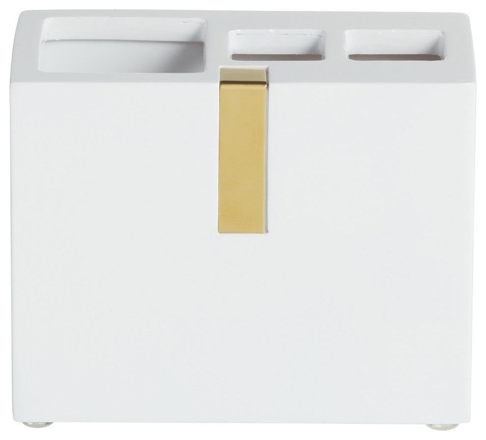 Houston Street White/Brass Toothbrush Holder