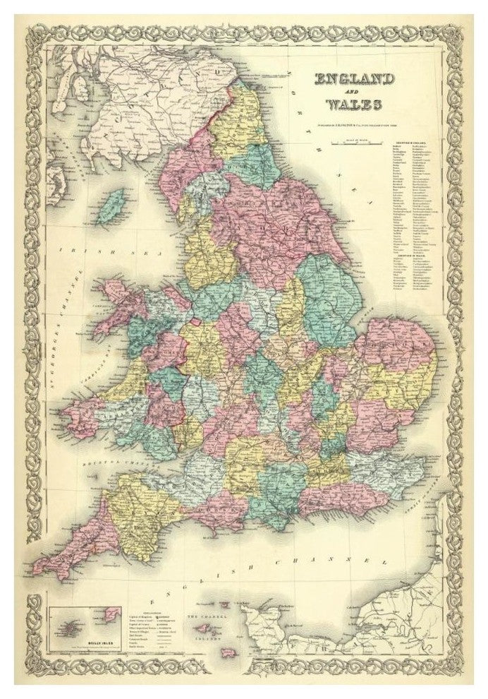 "England and Wales, 1856" Digital Paper Print by G.W. Colton, 29"x42"