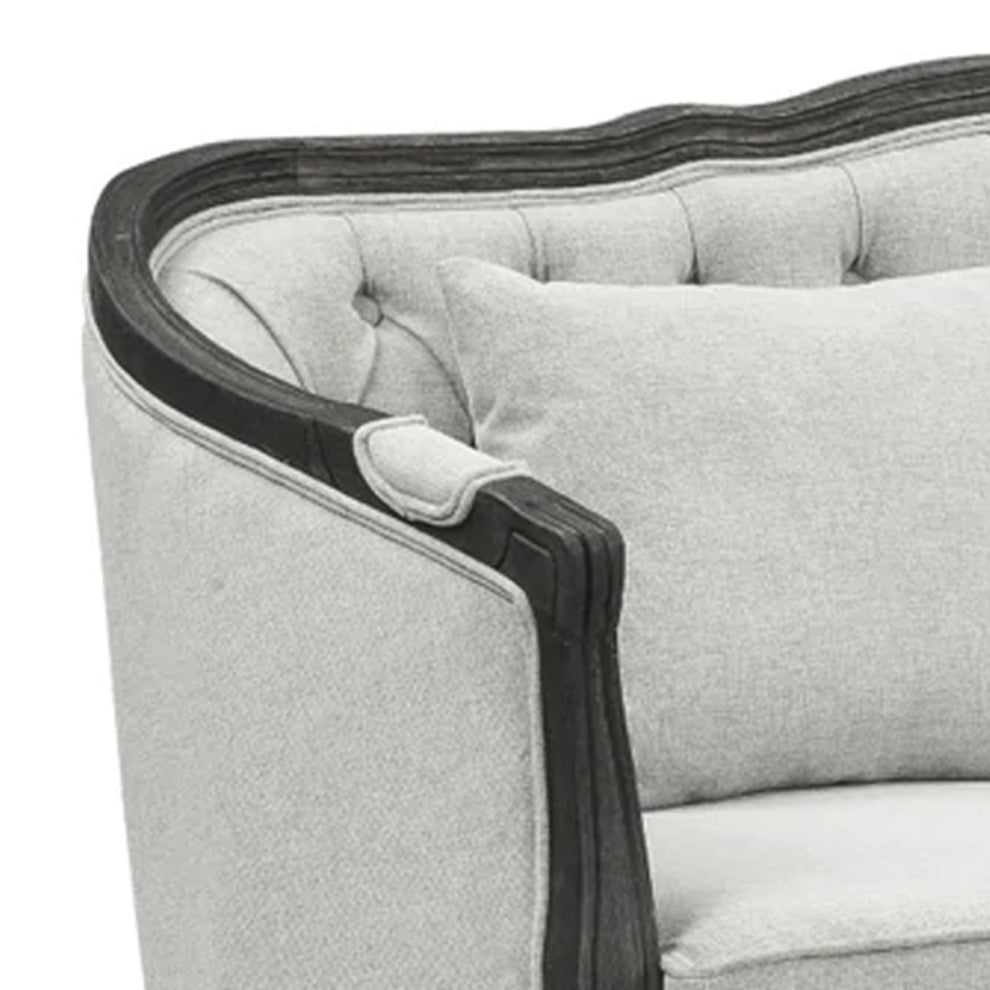Benzara BM276240 64" Loveseat, Button Tufted Fabric, Cabriole, Gray/Brown