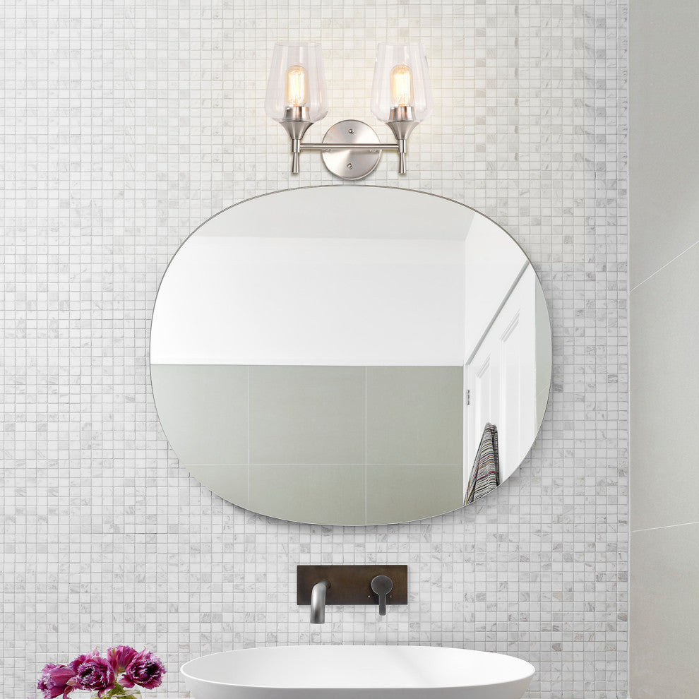 13 in. 2-Light Brushed Nickel Vanity Light With Clear Wine Glass Shades