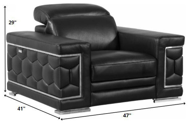 114" Sturdy Black Leather Sofa Set