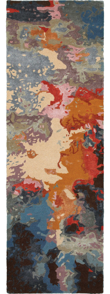 Galen Contemporary Abstract Multi/ Pink Area Rug, 2'6"x8'