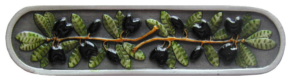Olive Branch Pull Hand-Tinted Antique Brass, Pewter Hand Tinted