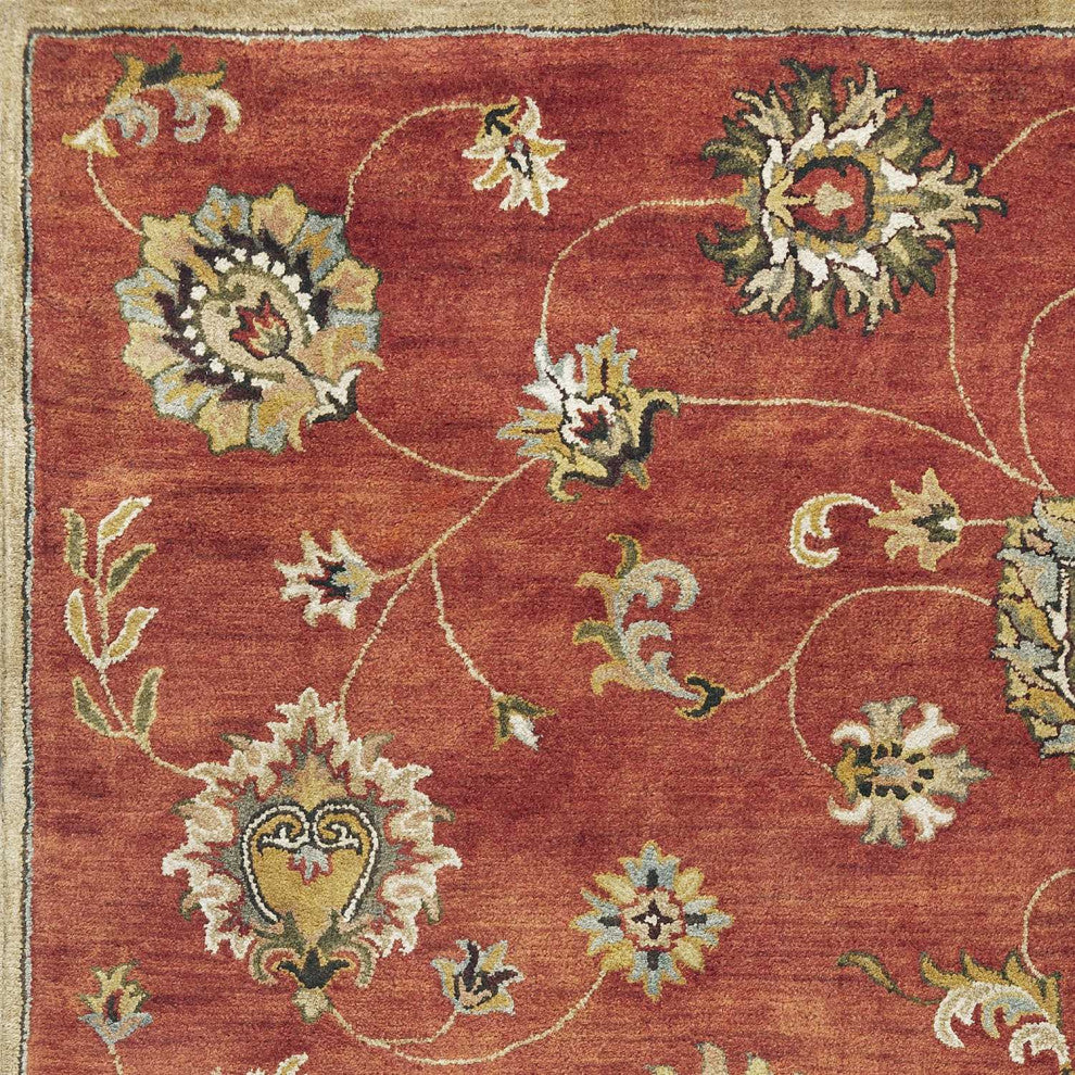 HomeRoots 9'x13' Sienna Orange Hand Tufted Traditional Floral Indoor Area Rug