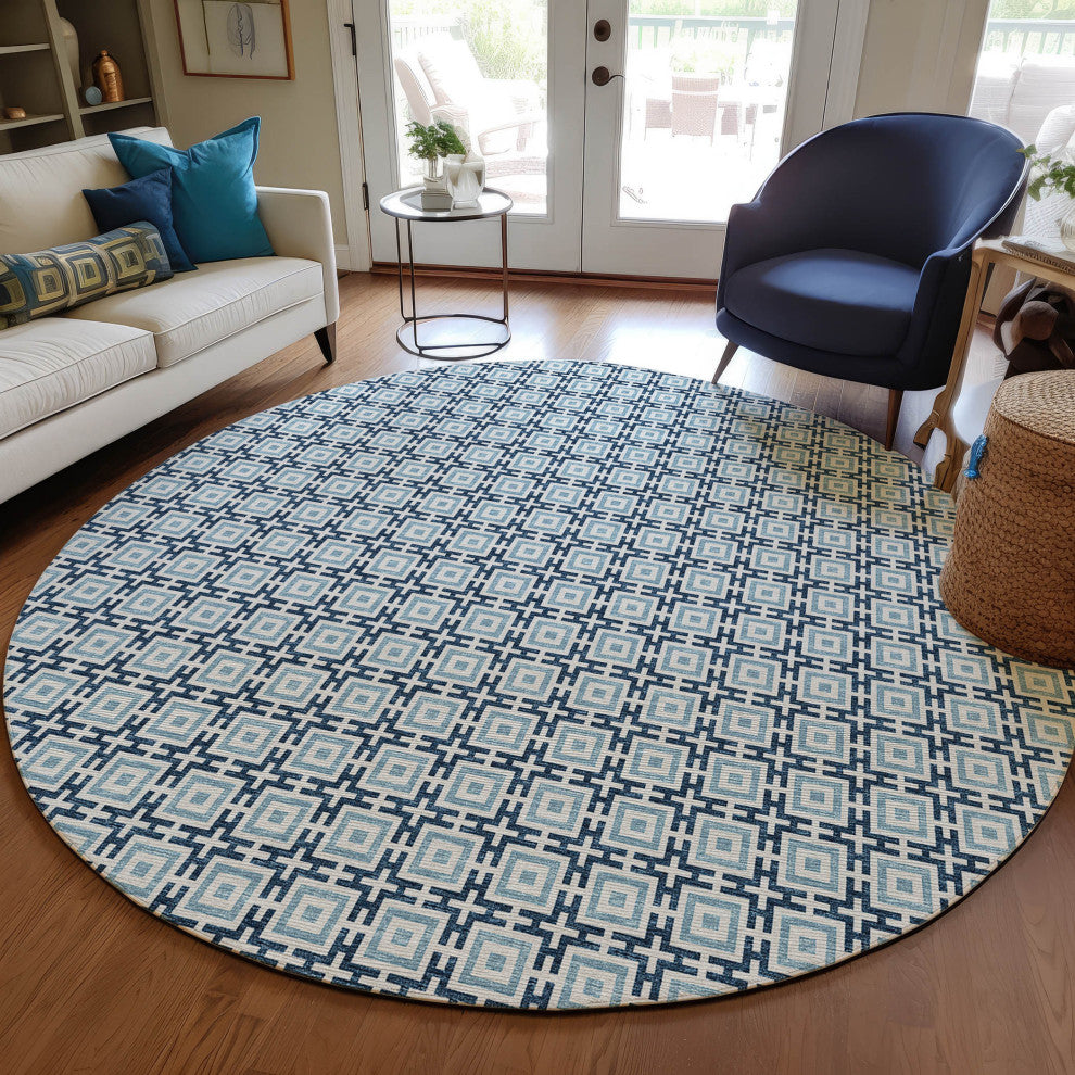 Indoor/Outdoor Marlo MO1 Navy Machine Washable 10' x 10' Rug