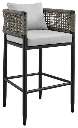 Armen Living Felicia 26" Fabric/Aluminum/Rope Patio Counter Stool in Black/Gray