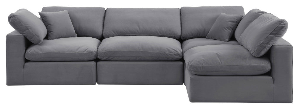 Comfy Upholstered L-Shaped Modular Sectional, Grey, 4-Piece: 2 Armless Chair, 2 Corner Chair, Velvet