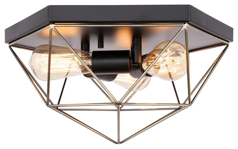 Woodbridge Lighting Lanning Flush Mount, Antique Brass/Black